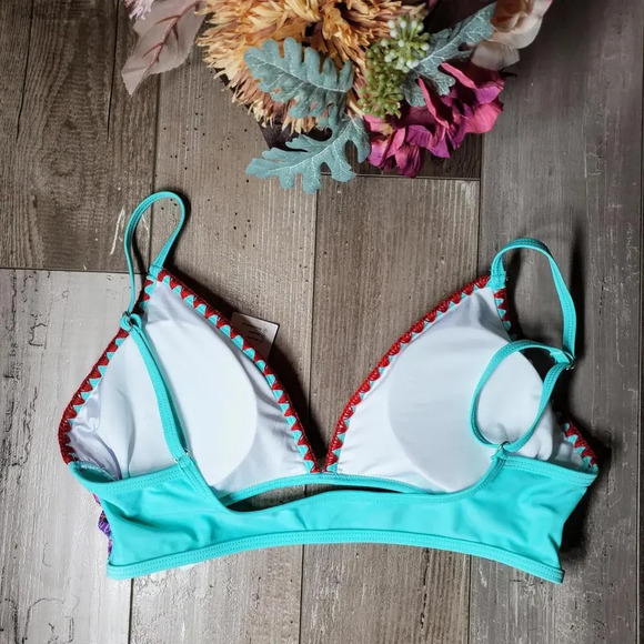 NWT Cupshe Boho Paisley V-Neck Triangle Bikini Top Purple Teal Pink Size Large - Picture 7 of 15